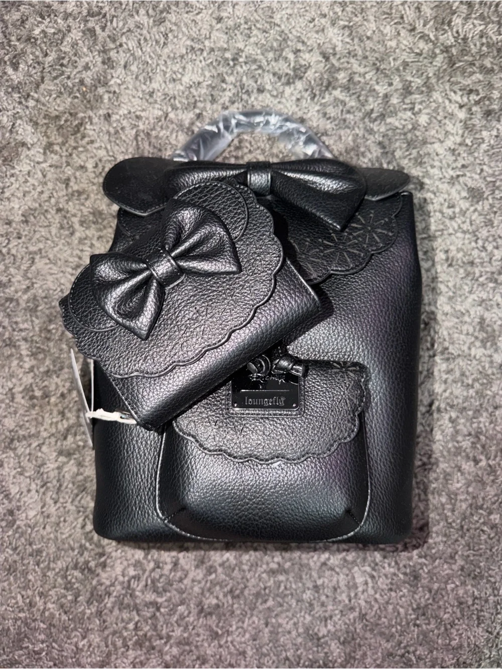 Loungefly Black Scalloped Bow Mini Backpack